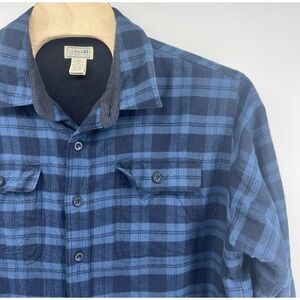 LL Bean Fleece Lined Flannel Shirt Mens XXL Tall XXLT Blue Scotch Plaid